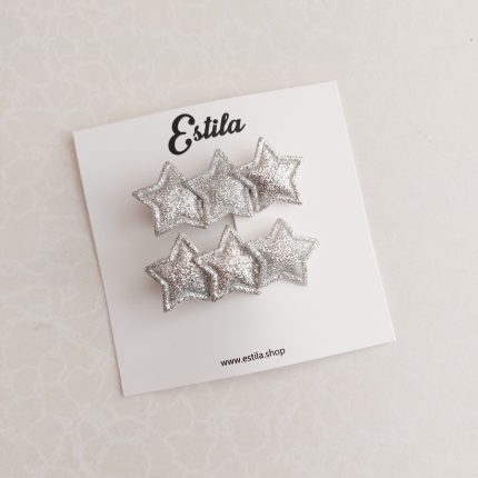 Pinzas Estrellas Brillos Plateados
