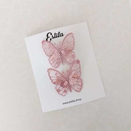 Pinzas Mariposas Lentejuelas Rosada Viejo