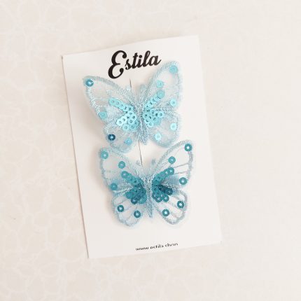 Pinzas Mariposas Lentejuelas Celeste