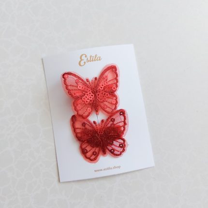 Pinzas Mariposas lentejuelas rojas