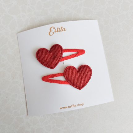 Clips Corazones Brillitos Rojo