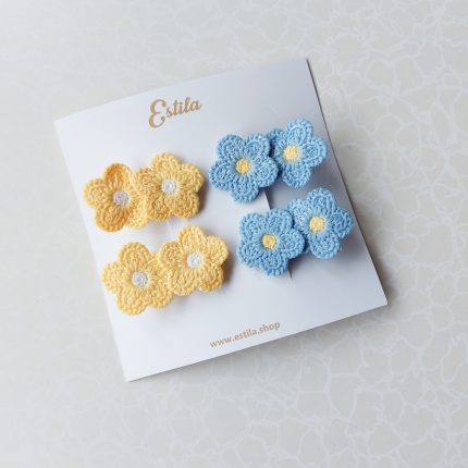 Pinzas flores crochet amarillas + celeste